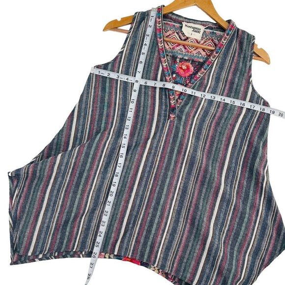 Savanna Jane denim look blue and pink striped embroidered top size small - Picture 8 of 8